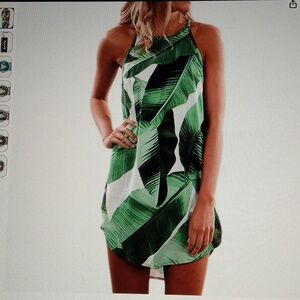 Green Leaf Print Dress